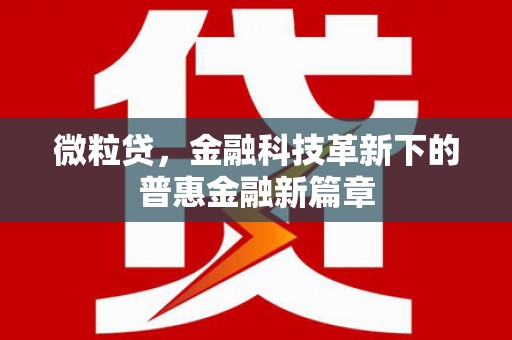 历下微粒贷，金融科技革新下的普惠金融新篇章